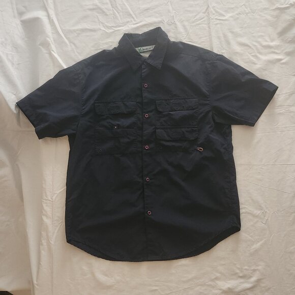 Hurley Navy Button Down Short Sleeve Work Shirt Size Medium - Picture 1 of 9